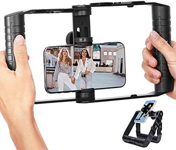 Movo SPR-20 Foldable Smartphone Video Rig Cage with Cold Shoe Mounts for Microphone or LED Light - Vlogging Mount Compatible with iPhone, Android - Smartphone Video Stabilizer Grip - Filming Equipment