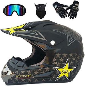 Full Face Motorcycle Helmet, adult Motocross Motorcycle Helmet MX ATV Scooter, with Goggles Gloves Mask,ECE Certification (XL)