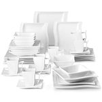 MALACASA Dinner Sets, 36-Piece Square Plates and Bowls Set Porcelain Dinnerware Sets with 6-Piece Dinner Plate/Soup Plate/Side Plate/Cup and Saucer/Cereal Bowl, Service for 6, White, Series Flora