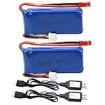 Blomiky 2 Pack 7.4V 1200mAH Lipo Battery Pack with JST Plug and Charger Replacement for UDIRC UD1601 UD1602 Pro Fisca Cheewing 1/16 Scale 20MPH 30KM/H RC Truck / X6 Battery and USB 2