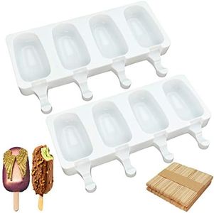 SAKOLLA Popsicle Molds (Set of 2), Large Silicone Ice Pop Molds 4 Cavities Oval Homemade Cake Popsicle Maker with 50 Wooden Sticks