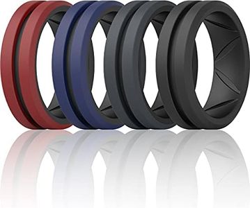 ThunderFit Silicone Wedding Rings for Men, Bevelled 2 Layers MidLine 8.2mm Wide 2.5mm Thick - 1/2/3/4/5/6/7 Variety Multipack