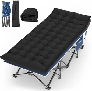 Suteck Camping Cot, 32In XXL Folding Camping Cot Heavy Duty Sleeping Bed for Adults 1200D Double Layer Oxford Cots for Camping W/Pilllow Mattress Carry Bag for Home Office Nap Beach Travel, 500LBS