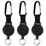 KUUQA 3 Pieces Heavy-Duty Retractable Keychains Retractable Badges Reel Clip with 65cm/ 25 Inches Steel Wire Rope, Black