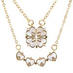 OSAM Lucky Four Leaf Clover Necklace for Women Magnetic Folding Heart Necklace Dainty Pendant Clavicle Chain For Girl Inlay Shell Cubic Zirconia Jewellery Gifts, Stainless Steel, shell