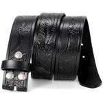 WHIPPY Western Leather Belt for Men Women without Buckle Western Cowboy Belt Strap for Jeans Pants 1.5" Width, Black 30 Inches