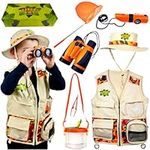 Kidz@Play Safari Kidz Outdoor Adventure Set. Perfect Safari, Hunting, Park Ranger Costume with Vest, Hat, Binoculars, Bug Net, Bug Container, Whistle, Torch, Magnifying Glass, Tweezers (Orange)