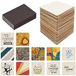 BELLE VOUS Square Blank Plywood Sheets (50 Pack) - 10cm/4 Inches DIY Pyrography Wood for Wooden Coasters & Crafts - Plywood Board/Plank Set with Sanding Sponge