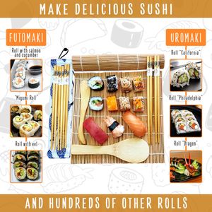 Bamboo Sushi Making Kit Set – Rolling Mat, Chopsticks, Rice Paddle