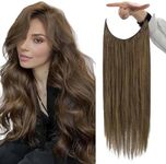 Fshine Invisible Wire Hair Extensions Dark Brown Hidden Wire Hair Extensions Clip in Human Hair Extensions 12Inch One Piece Wire Human Hair Extensions Natural Human Hair Clip in Hair Extensions 70G