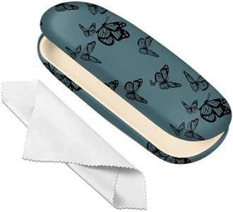 Deokke Glasses Case Hard Shell Eyeglass Protective Case Eyeglasses Holder Box with Cleaning Cloth for Women Girls Men Cute Preppy-Butterfly