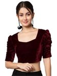 Chicava Readymade Party Blouse for Women | Shiny Velvet Puff Sleeves Stylish Outfit Maroon Medium