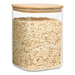 ComSaf 111 oz Glass Food Storage Containers, Glass Flour and Sugar Containers with Airtight Lids, Large Square Glass Jars with Bamboo Lids for Rice, Pasta, Oats, Grains, Cookies, Coffee Beans