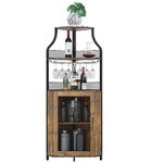 GAOMON Corner Wine Cabinet,Wine and Glass Rack,Freestanding Liquor Cabinet Bar Cupboard with Storage Shelves for Kitchen, Dining Room,Living Room (Rustic Brown)