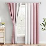 Ombre Full Blackout Curtains 84 Inches Long, Pink and White 2 Tone Reversible Window Treatments for Bedroom Living Room, Linen Gradient Print Rod Pocket Drapes 52" W 2 Panel Sets