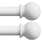 Curtain Rod 2 Pack, White Curtain rods for Windows 28 to 48 inch, Adjustable 5/8 Diameter Decorative Drapery Rod Set of 2, Heavy Duty Metal Standard Curtain Rod for Bedroom, Kitchen, Easy Install