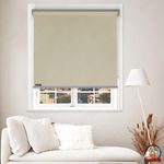 HIPPO 100% Simple Blackout Roller Blinds for Windows UV Protection Corded Roll Up and Down Blinds for Home & Office Customizable (Fiji-Ivory, 4FTX7FT)