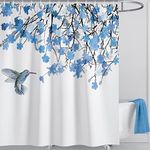 LIVETTY Flowers and Birds Shower Curtain 180 x 180 cm Plants Bathroom Curtain Floral Polyester Fabric Bath Curtain with 12 Hooks Washable Quick-Drying