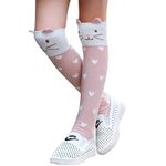 ZIBUYU� Girls Cotton Knee High Socks Cute Kitty Winter Warm Long Socks for Girl Christmas Gift for Girls 3-12 Years Old Boot Socks, One Pair, Pink