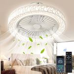 Hordxin Modern Ceiling Fan with Lights, 18.9 Inches Flush Mount Ceiling Fan Remote Control 6 Speed Bladeless Ceiling Fan with Light 72W Stepless Dimming Smart Timer for Bedroom Kitchen White