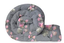 VAS COLLECTIONS 220 GSM Reversible Microfiber AC Comforter/Duvets for Mild Winter | All Season Single Size 3 Layered Quilted Blanket for Single Bed (230 cm x 150 cm, Floral, Grey and Pink)