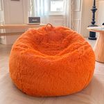 XeGe Faux Fur Comfy Bean Bag Cover(No Filler), Fluffy Stuffed Animal Storage Bean Bag Chair Cover for Bedroom Home Decor, Furry Fuzzy Big Gaming Bean Bag Cover for Adults Kids, Anti-Slip, Orange