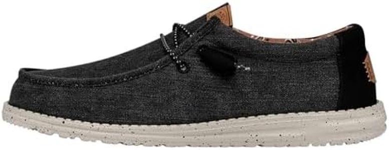 HEYDUDE Men's Wally Washed Canvas Black Size 4 | Men's Shoes | Men's Slip-on Loafers | Comfortable & Light-Weight