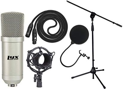 LyxPro Condenser Microphone for Studio, Vocals, Instruments, Podcasting and Professional Recordings with Shockmount, Mic Stand, Pop Filter, XLR Cable
