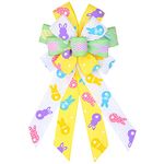 Easter Large Wreath Bows, Spring Easter Colorful Bunny Rabbit Bows for Wreath Bow Decoration White Green Yellow Burlap Wreath Bows for Front Door Tree Bows for Home Door Wall Decor Spring Easter Party