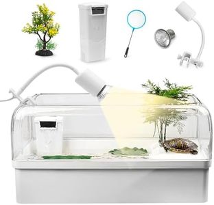 Turtle Tank Habitat Kit, Aquatic Tortoise Starter Enclosure with Hideout, Multi Function Area, Basking Platform Light, Drainage, Plant, Water Pump Filter, Aquarium Tank for Reptiles Turtles Crabs