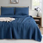 KASENTEX Dark Blue Twin Size Quilt Bedding Set with Pillow-Shams, Lightweight Soft Bedspread, Durable Quilted Blanket Thin Comforter Bed Cover, All Season Summer Spring, 3 Pieces, 68x80 inches