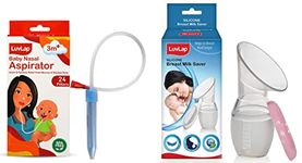 LuvLap Baby Nasal Aspirator 0-5 Years with Snotsucker mechanism (Blue) & Luvlap Silicone Food Grade Breast Milk Catcher/Saver(White, 100ml)