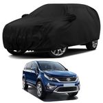 Sulfar 100% Water Resistant Car Body Cover Compatible with Mirror for Tata Hexa (Triple Stitched, Full Bottom Elastic, Black)
