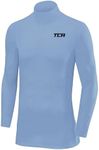 TCA Mens' and Boys' SuperThermal Compression Base Layer Football Running Top Long Sleeve Thermal Under Shirt - Mock Neck - Ice Blue, X-Large