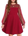 Arshiner Girls Long Sleeve Dress Princess Festive Party Birthday Dress Children Teen Dress Burgundy red 130