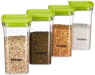 Amazon Brand - Solimo Plastic Storage Jar and Container Set I Air Tight & BPA Free Containers for Kitchen Storage Set I Grocery Kitchen Container Set I Multipurpose Jar, 1100 Ml Each, Set, 4, Green