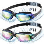 Yomisee Swimming Goggles 2 Pack, Swim Goggles with Nose Clip & Earplugs Anti Fog No Leaking Clear Vision for Adult Women Men