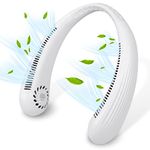 Portable Bladeless Neck Fan, Hand Free Leafless Neckband Fan, Rechargeable Wearable Personal Fan with 3000 mAh Long-Lasting Battery, Adjustable 3 Speeds (White)