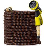 Expandable Garden Hose 50 ft, 2024 New Flexible Water Hose 50ft with 10 Function Spray Nozzle, Solid Brass Fittings, Reinforced Latex Core, Stronger Fabric, Lightweight, No Kink, Retractable Hoses