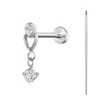 BodyAce F136 Titanium Body Piercing Studs, 16G Flat Back Cartilage Earring Studs with Piercing Taper, Internally Threaded Labret Lip Ring Conch Tragus Stud [Elliptical Zircon Heart Hanging Zircon]