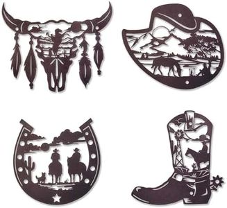 4 Pcs Western Wall Decor Rustic Brown Western Decor for Home Metal Western Decor Cowboy Boot Horseshoe Cowboy Hat Cow Skull Wall Art Decor Country Western Decor for Bedroom Living Room Bathroom (A)