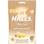 HALLS Honey Vanilla Flavour Cough Drops, Throat Lozenges, Sore Throat Relief, Mentho-Lyptus, 30 Lozenges