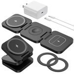 3 in 1 Foldable Wireless Charging Station for Samsung, KU XIU X55 Ultra Magnetic Travel Charger for Galaxy S24 Ultra S23 S22 Note 20 Z Fold Flip 6 5, Galaxy Watch Ultra 7 6 5, Galaxy Buds,