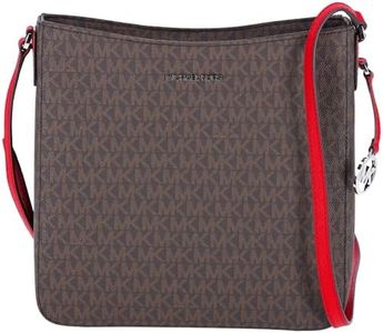 Michael Kors Jet Set Travel Grand sac à bandoulière Marron MK Rouge vif, Marron et rouge.