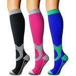 CHARMKING Compression Socks (3 Pairs) 15-20 mmHg is Best Athletic & Medical for Men & Women, Running, Flight, Travel, Nurses, Edema - Boost Performance, Blood Circulation & Recovery (S/M, Assorted 17)