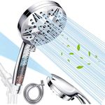 Shower Head, 10 Modes High Pressure Showerhead with 1.5m Hose, 15-Stage Water Filtration - Anti-Clog Nozzles, Large Filtered Shower Head for Tubs Tiles Walls Pets Cleaning