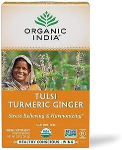 Organic India Tulsi Turmeric Ginger Herbal Tea - Stress Relieving & Harmonizing, Immune Support, Healthy Inflammatory Response, Aids Digestion, Vegan, Caffeine-Free - 18 Infusion Bags, 1 Pack