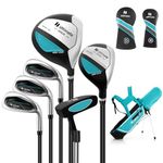 Tangkula 7 Pieces Junior Golf Club Set for Kids Age 11-13 Right Hand, Children’s Golf Clubs Set with #1 Driver & #4 Hybrid & #7/#9/#S Irons & Putter, Head Covers, Golf Stand Bag with Rain Hood