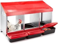 Chicken Nesting Boxes for Laying Eggs, 3-Compartment Roll-Away Nesting Boxes for Chickens Coop with Perch, Hens, Ducks & Other Poultry, Includes 3 Wooden Dummy Eggs