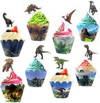 Dinosaur Cupcake Toppers and Wrappers 48 pcs Jurassic Park Cupcake Toppers for Dinosaur Themed Birthday Party